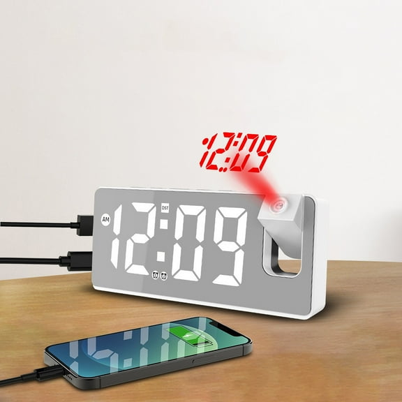 Smart Projection Alarm Clock with Mirror, Large Display Digital Clock - Dual Alarm, Temperature Humidity Sensor, Auto Dimming Night Light for Bedroom, Desk, Home Office
