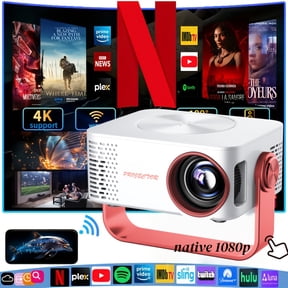 Smart Projector 1080P 600ANSI WiFi 6 BT 5.0, 600 Lumens Portable Movie Projector with Screen Adjustment, 180° Rotation, USB LED Light, SD Card & Button Control for Home