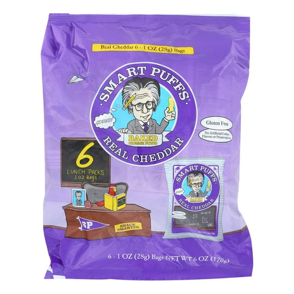 Smart Puffs Real Cheddar Baked Cheese Puffs - Case of 12 - 6/1 OZ