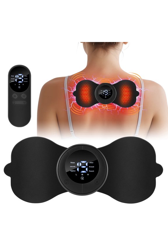 Smart Pulse Muscle Massager with 3 Heating Levels & 6 Modes, 19 Intensity EMS Patch for Neck Shoulder Back Waist Arm Leg, 750mAh Rechargeable Cordless Relaxation Device