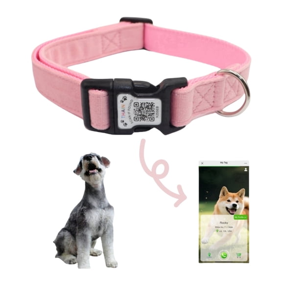 Smart QR Code Dog Collar-Nylon & Velvet Pet Collar with Unique ID Registration, Adjustable Plastic Buckle for Small Dogs (Pink, S)
