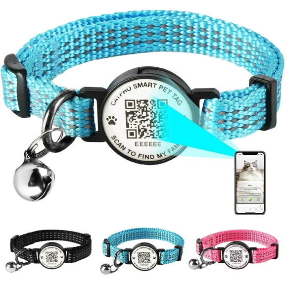 Smart QR Code Pet ID Personalized Tag Cat Collar, Reflective Nylon with Bell, Secure Breakaway, Comfortable, Durable - Suitable for Adult Cats