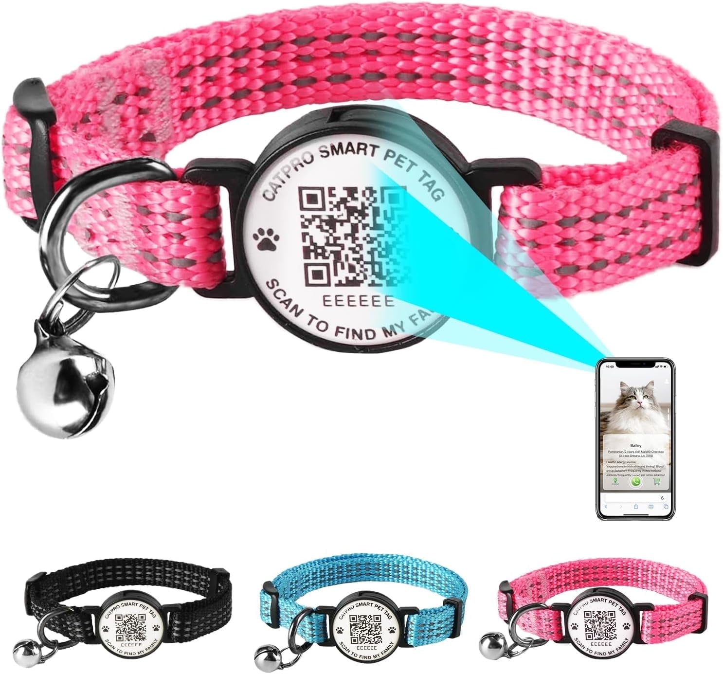Smart QR Code Pet ID Personalized Tag Cat Collar, Reflective Nylon with  Bell, Secure Breakaway, Comfortable, Durable - Suitable for Adult Cats -  Walmart.com
