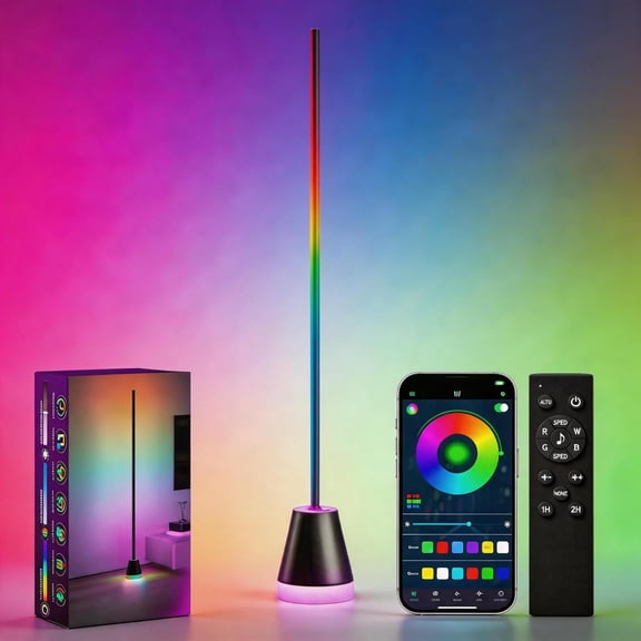 Smart RGB Corner Floor Lamp - 1700 Lumen LED with APP, Remote & Button Control, Color Changing Ambient Mood Lighting for Living Room, Bedroom, Game Room, Home Decor