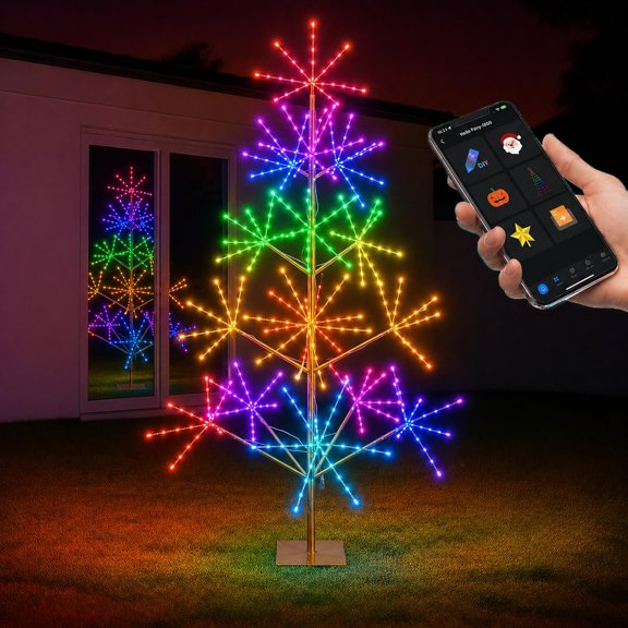 Smart RGB Firework Tree Light 1.8M 308 LEDs APP Control Music Sync Outdoor Holiday Decorative Light