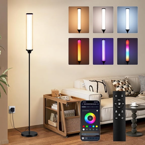 Smart RGB Floor Lamp, Dimmable Music Sync Lighting with App & Remote, 16M Colors 200+ Scenes for Living Room Bedroom Gaming Decor, 12W 1500LM