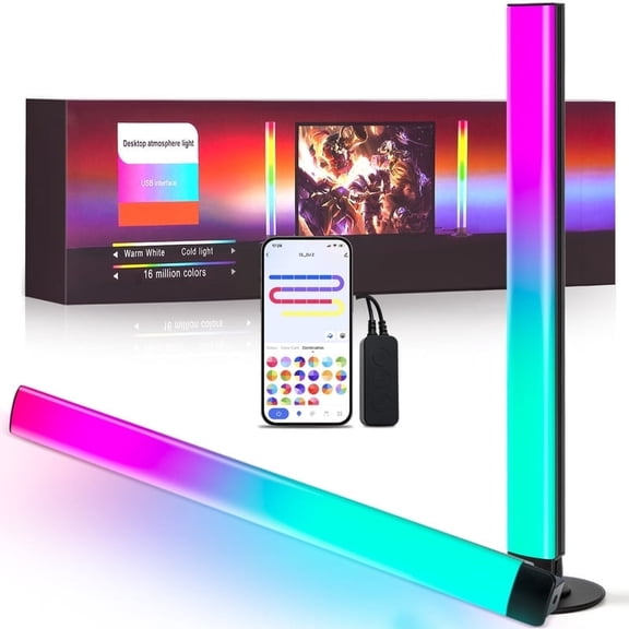 SUNLINKCO Smart LED Light Bars 2 Pack, 15" Portable TV Monitor Backlight, Gaming Ambient Lighting, RGBIC Color-Changing Mood Light, App & Voice Control, 44 Scene Modes, Music Sync, 16 Million Colors