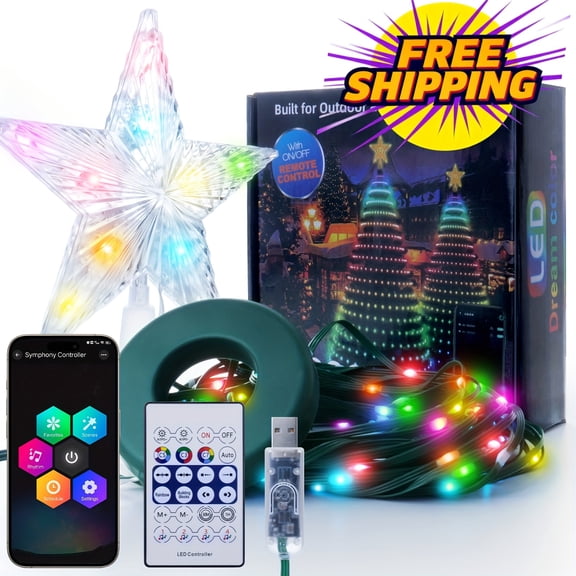 Smart RGB LED Christmas Tree Lights, No-Tangle Strip Lights, Waterproof, Multiple Lighting Effects, Easy Installation for Living Room, Garden, Halloween, Party Commercial Use