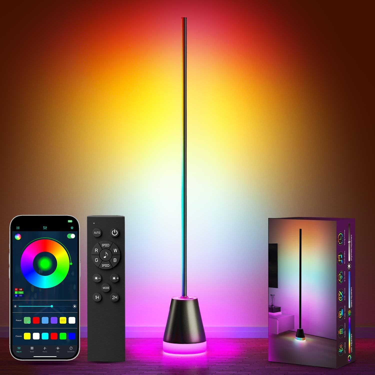 Smart RGB LED Corner Floor Lamp,172 LEDs Bright Standing Lamps for ...