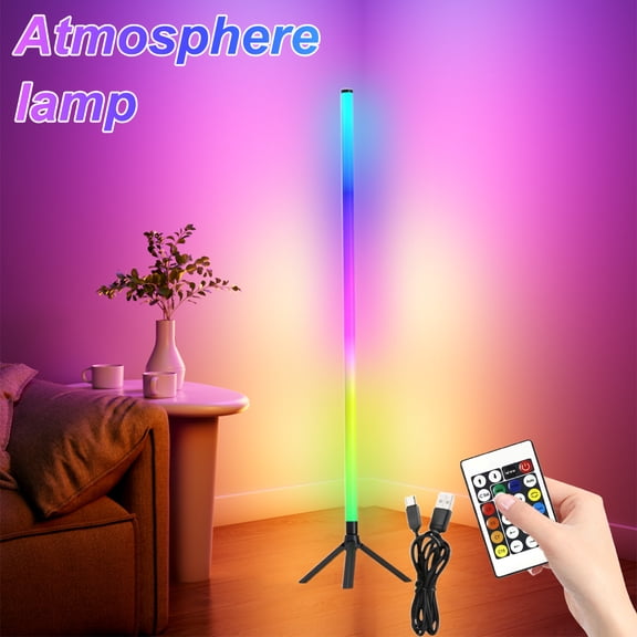 Smart RGB LED Standing Corner Floor Lamp, Dual APP & Remote Control Music Sync Dynamic Light Mode, Dimmable Timing Non-Strobe Eye-Caring Ambient Floor Light with Tripod Base for Home Gaming Decor