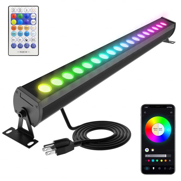 Yasotek Smart RGBCW Wall Washer Light 90W, 20 LED Color Changing Light APP & RF Remote Control, 2700K6500K Tunable White, IP65 Indoor/Outdoor Linear Bar