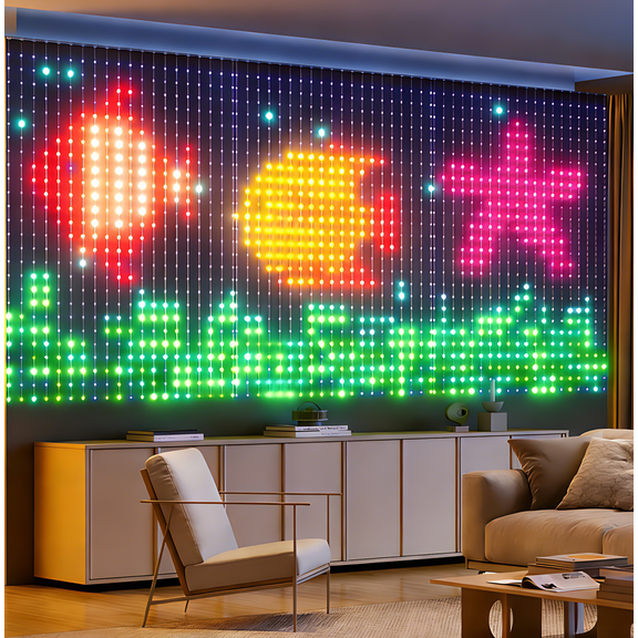 SuperRGB Smart Curtain Lights Rgbic App Control 1.6×1.6M 256 LED Color Changing, DIY Patterns Music Sync IP65 USB
