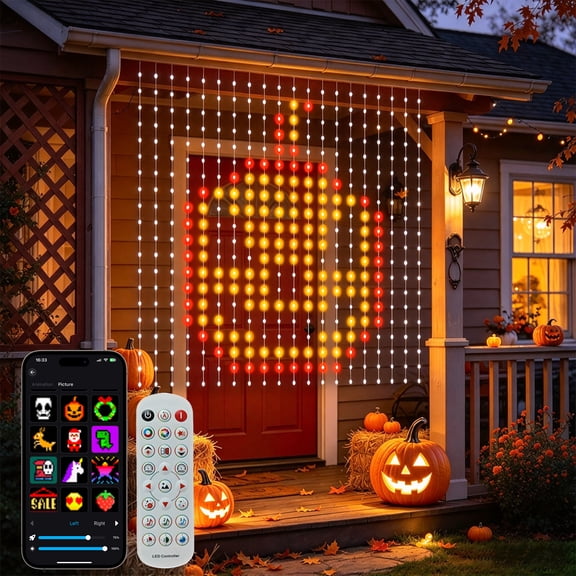 SuperRGB Smart Curtain Lights Rgbic App Control 5.3ft×5.3ft 256 LED Color Changing, DIY Patterns Music Sync IP65 USB