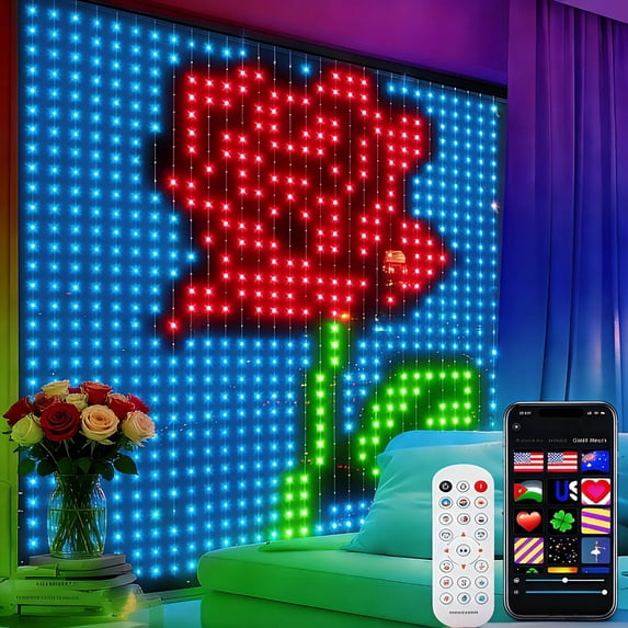 Smart RGBIC Curtain Lights 7.9×7.9FT, 256-LED Color-Changing Backdrop Lights with App Control, Music-Sync Fairy Lights for Christmas, Bedroom, Party Walls, Weddings, Outdoor, Patio & Holiday Decor