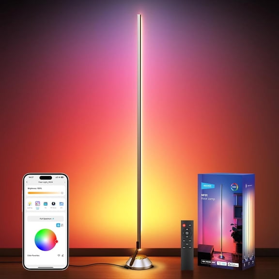 Smart RGBW Floor Lamp, 1500lm LED Standing Corner Light Compatible with Alexa Google, APP Control/AI DIY/Music Sync/16 Million Colors, Ambience Lighting for Bedroom Living Room Home Decor, NF01