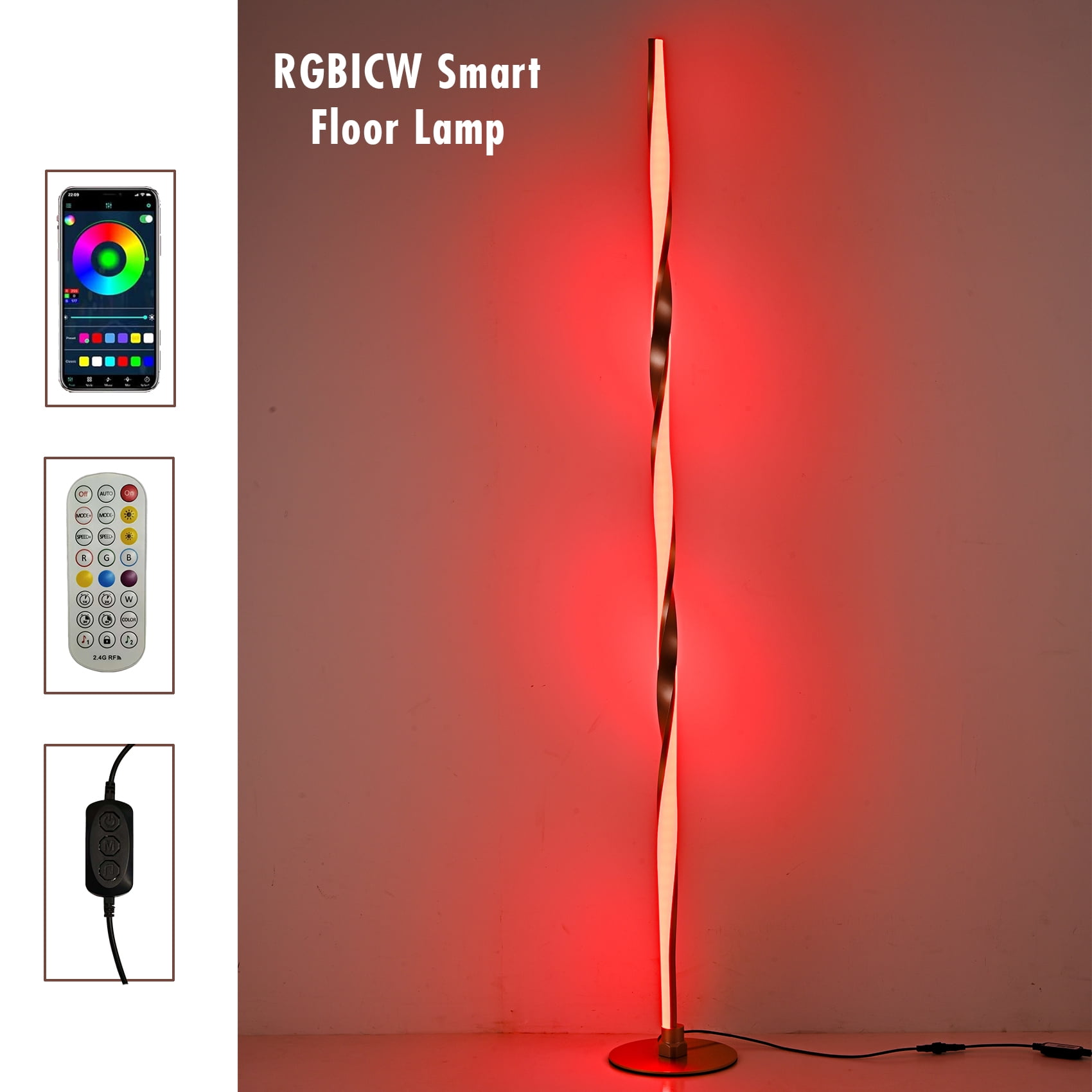 Smart RGBWIC Floor Lamp Modern Gold Floor Lamp with Music Sync and 16 Million DIY Colors