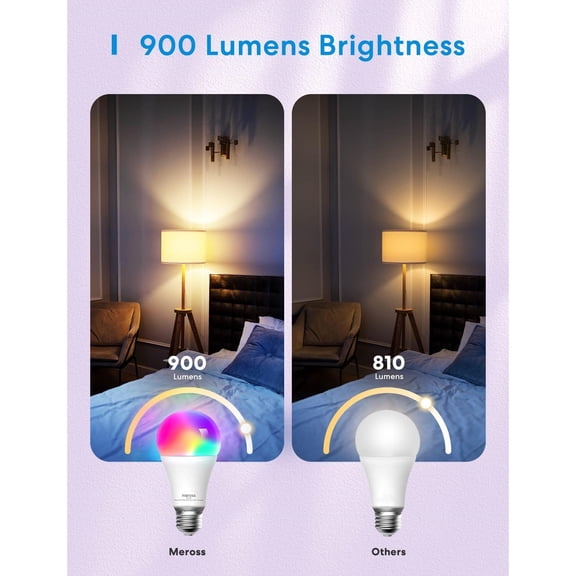 Smart RGBWW WiFi LED Bulbs, Apple HomeKit Compatible, 60W Equivalent, 900 Lumens, Multicolor, 4 Pack