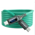 thumbnail image 1 of 100W USB C to USB C cable with Intelligent Current Chip & Digital Display, Cloth Braided Fast Charging & Data Transfer Cable, 6ft-Cyan, 1 of 7
