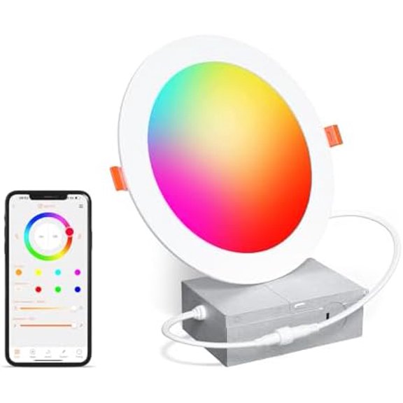 Smart Recessed Lighting 6 Inch RGBCW Color Changing 16W LED Downlights with Junction Box,1350 Lumen Canless Wafer Recessed Ceiling Lights Work with Alexa,Music Sync,DIY Scenes,Timer,23 Modes,1 Pack