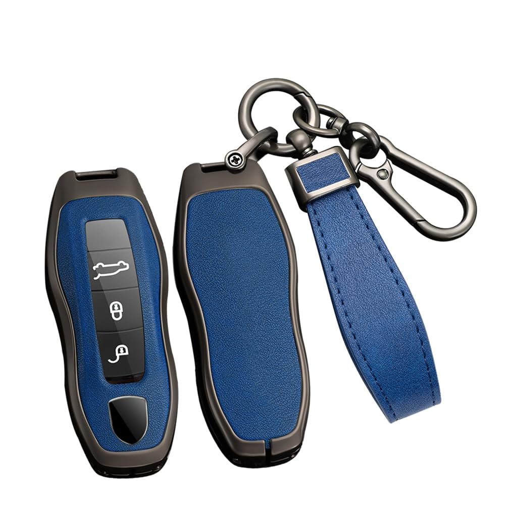 Smart Remote Key Fob Holder Fit for Porsche Metal Car Key Cover TPU Leather Key Jacket for Boxster Cayenne Panamera Cayman Macan Carrera 911 991