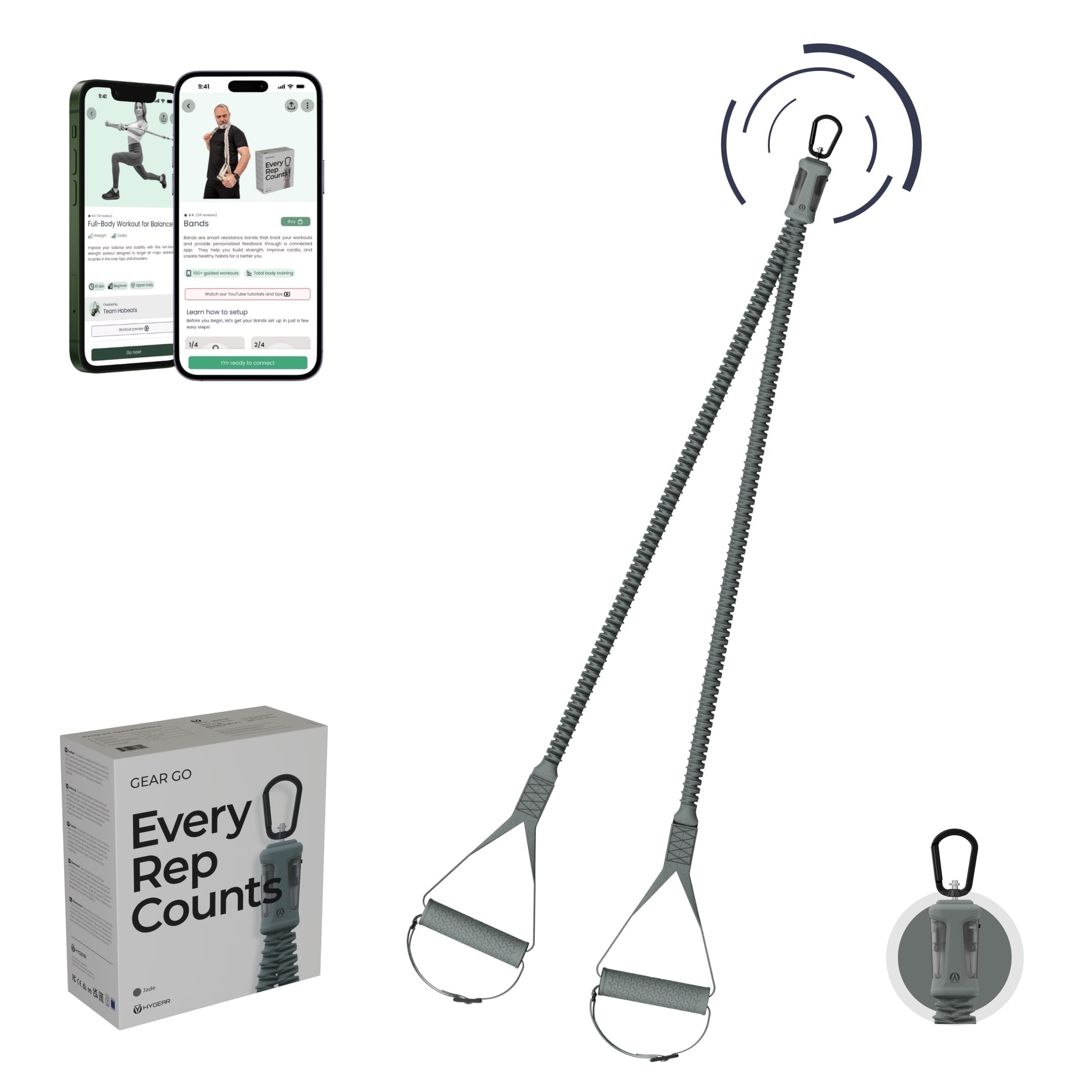 Jade Hygear Bands Smart Resistance Training System With Sensor & Lifetime Fitness App Access