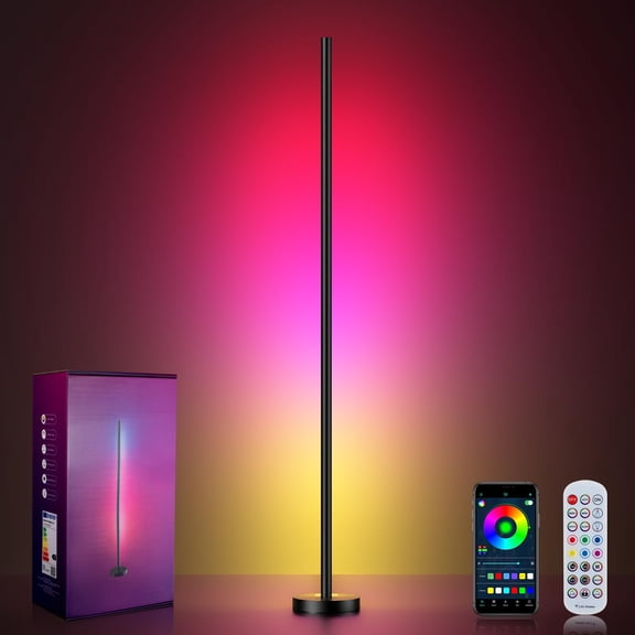 Smart Rgbicw Led Corner Floor Lamp - 16 Million Diy Colors 68+ Scenes Music Sync App & Remote Control Color-changing Ambient Lighting For Living Rooms Bedrooms And Gaming
