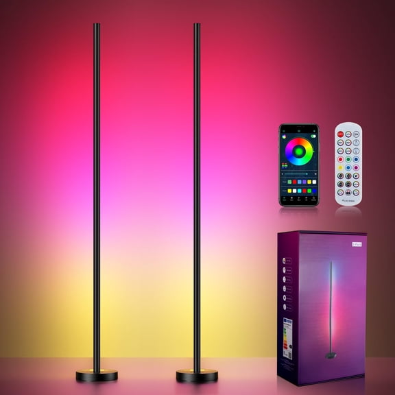 Smart Rgbicw Led Corner Floor Lamp 2 Pack - 16 Million Diy Colors 68+ Scenes Music Sync App & Remote Control Color-changing Ambient Lighting For Living Rooms Bedrooms And Gaming