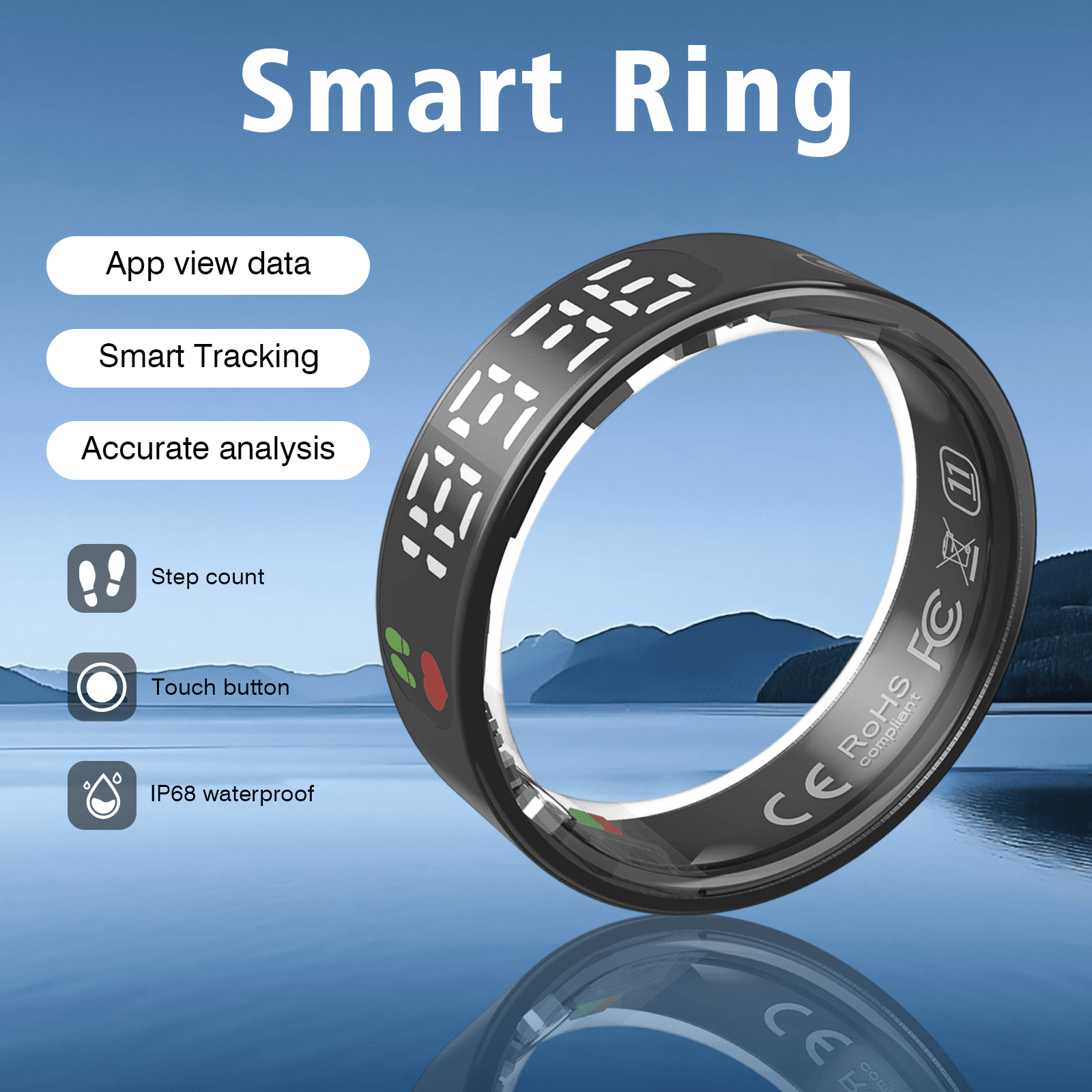 Image showcasing Smart Ring with Display: Wireless Health Tracker for Sleep, Steps ...