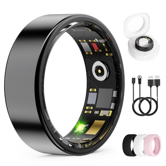 WEPMOUS Smart Ring for Men & Women, Black Smart Ring with App Connection, IP68 Waterproof Wearable Ring, 10+ Sports Modes, Charging Case, 5-7 Day Battery Life, Size 10