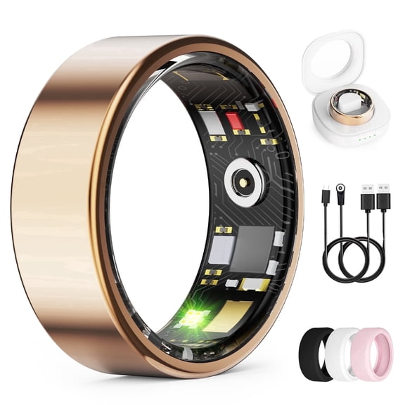 WEPMOUS Smart Ring for Men & Women, Rose Gold Smart Ring with App Connection, IP68 Waterproof Wearable Ring, 10+ Sports Modes, Charging Case, 5-7 Day Battery Life, Size 7