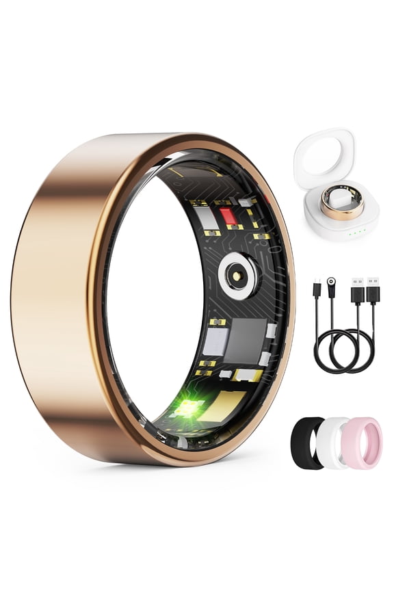 Smart Ring for Men & Women, Rose Gold Smart Ring with App Connection, IP68 Waterproof Wearable Ring, 10+ Sports Modes, Charging Case, 5-7 Day Battery Life, Size 10