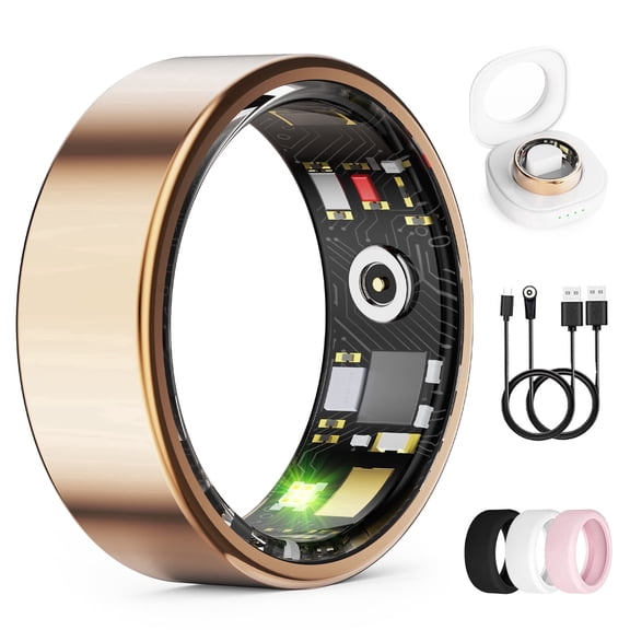 WEPMOUS Smart Ring for Men & Women, Rose Gold Smart Ring with App Connection, IP68 Waterproof Wearable Ring, 10+ Sports Modes, Charging Case, 5-7 Day Battery Life, Size 8