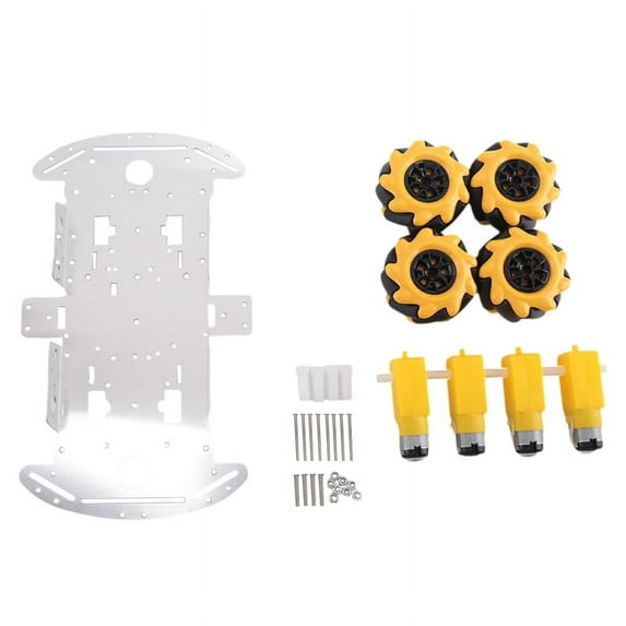Smart Robot Car Kit Four-Wheel Smart Mecanum Wheel Single-Layer Aluminum Alloy Car Chassis DIY Assembly Kit,1 set of Assembled Electronic Auto Parts,Yellow