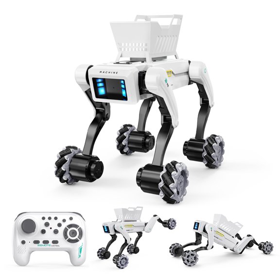 Smart Robot Dog with Basket, 30+ Programmable Actions, Voice & Remote, Transport Carrying Basket, 360° Movement, Mecanum Wheels, Cool Pulsing Led Lights, Rechargeable Battery, Gift for Kids 6+