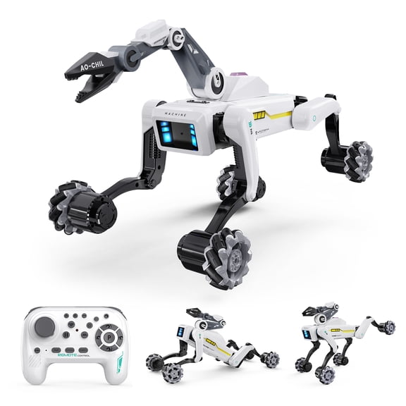 Smart Robot Dog with Gripper, 30+ Programmable Actions, Voice & Remote, Controllable Robotic Gripper, 360° Movement with Mecanum Wheels, Rechargeable Battery, Durable Design for kids Ages 6+