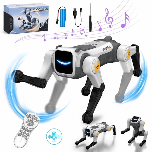 KIVDIT Remote Control Robot Dog Toys, 2.4GHz 30m Voice Command Interactive RC Pet Dog, Programmable Robot Puppy Toy, Gifts for Kids Ages 3-18