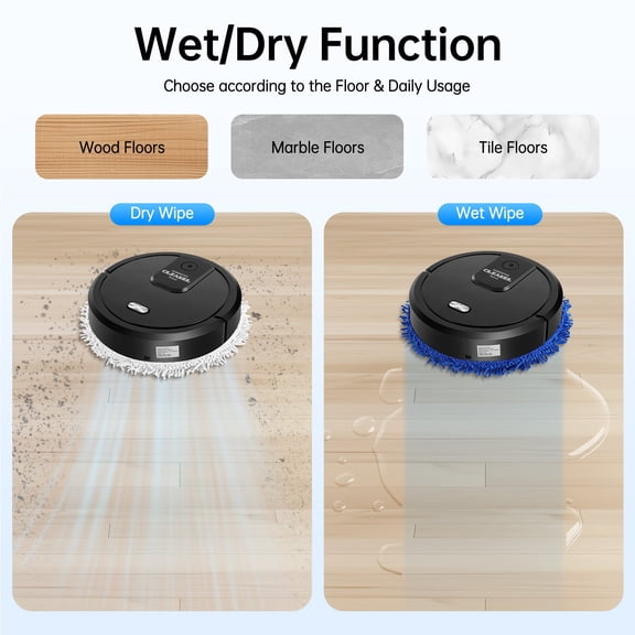 Smart Robot Mop Vacuum Cleaner USB Rechargeable 360 Full-Area Wet Dry Dual Use Floor Cleaning Mop for Tile Marble Black