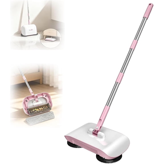 Smart Robot Vacuum Cleaner with Mop & Broom | Push Sweeper Non Electric Hard Floor, 3 in 1 Hand Push Sweeper Mop Broom, Manual Sweeper for Home Kitchen Office(Pink)