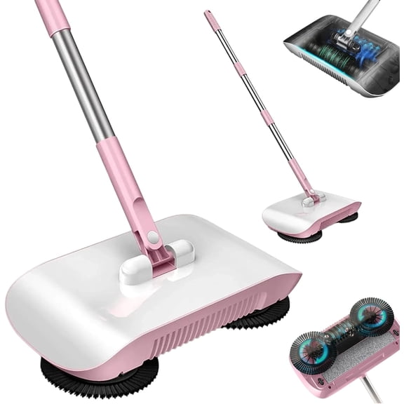 Smart Robot Vacuum Cleaner Mop and Broom (Pink) | Manual Push Floor Sweeper 2 in 1, Non Electric Hard Floor Cleaner for Home Kitchen Office Garage