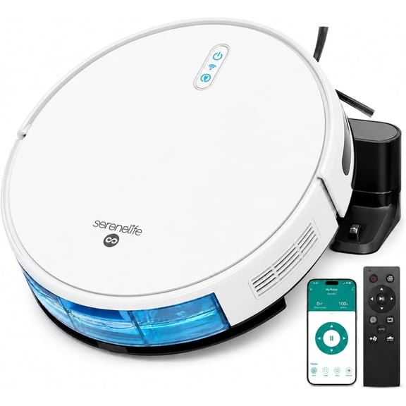 Smart Robot Vacuum and Mop Combo, 2000Pa Suction, App Control, 4 Cleaning Modes, Anti-Fall Sensors, Multi-Surface Cleaning, Self-Charging, Ideal for Pet Hair, Soft and Hard Floors, White