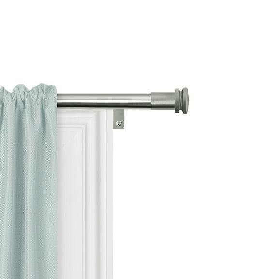 Smart Rods No Measuring Easy Install Adjustable Drapery Window Rod, Cap Finials, Brushed Nickel, 18-48"