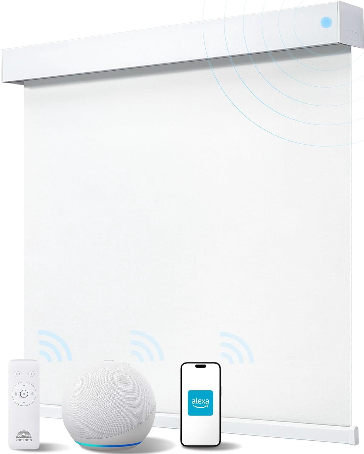 Smart Roller Shades for Windows, Alexa Blackout Motorized Blinds with Remote Control, Easy Install Automatic Electric Indoor (White, 35" W x 72" H)