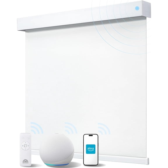 Smart Roller Shades for Windows, Alexa Blackout Motorized Blinds with Remote Control, Easy Install Automatic Electric Indoor (White, 35" W x 72" H)
