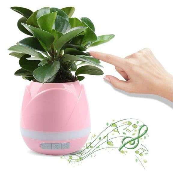 Smart Round Pink Decorative Planter with Bluetooth Speaker Plant Piano