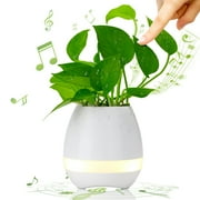 Smart Round White Plastic Indoor Plant-Pot with Wireless Bluetooth Speaker Button Control Light Mode