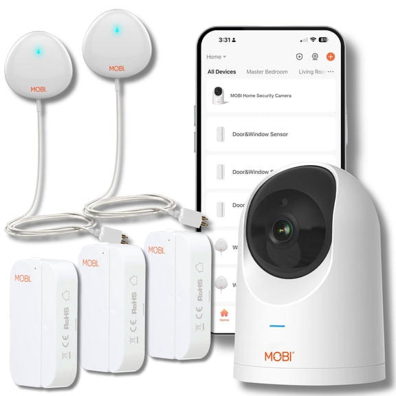 Smart SafeGuard Alzheimer's Security Bundle: 1 x Camera, 3 x Door/Window Sensor, and 2 x Water Leak Sensor - Expandable by Adding Additional Monitoring Devices