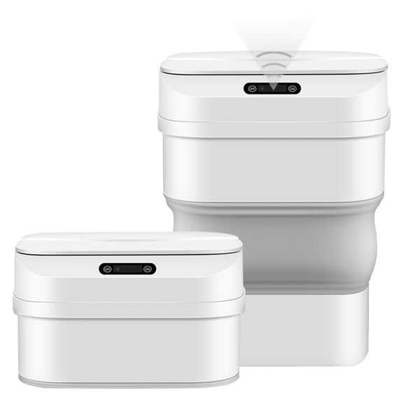 Smart Scalable Trash Can with Automatic Lid, Gray 8L/17.5L Touchless Wireless Intelligent Induction Dustbin, Portable Foldable Car Garbage Can