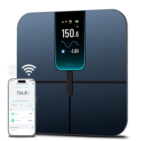 Smart Scale with 4.3" Color Display, Digital Bathroom Scale for Body Weight BMI Muscle Mass Composition, Wi-Fi & Bluetooth Body Fat Scale with Heart Rate, 400 lbs (Black)