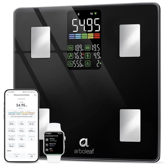Smart Scale with BMI, Body Fat, Muscle Mass, 14 Composition Metrics, Lar LED Display, Digital Bathroom for Weight, Accurate Weighing Machine, App Sync, 500lbs, 11.8"