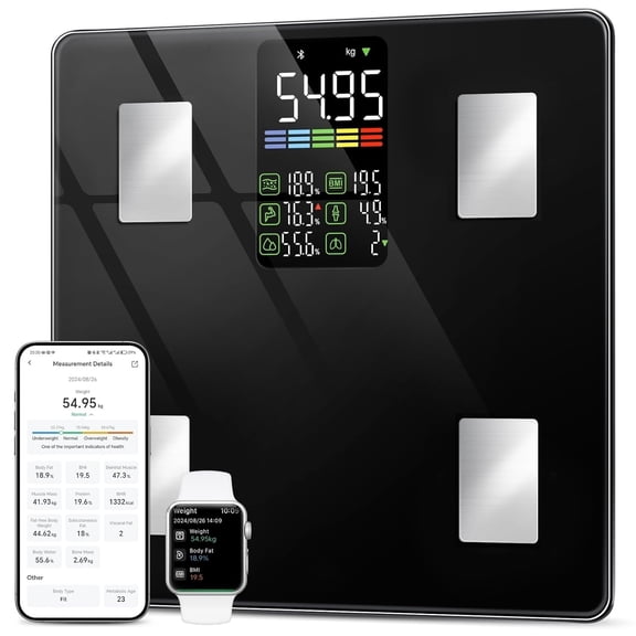 Smart Scale with BMI, Body Fat, Muscle Mass, 14 Composition Metrics, Large LED Display, Digital Bathroom Scale for Weight, Accurate Weighing Machine, App Sync, 500lbs, 11.8"